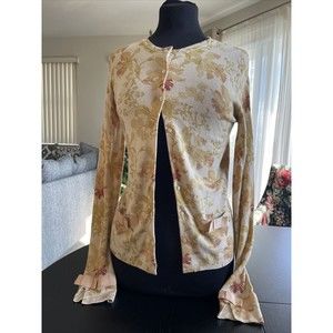 Easel Los Angeles Top Womens  Cardigan  Floral Ribbons Elegant Classic M